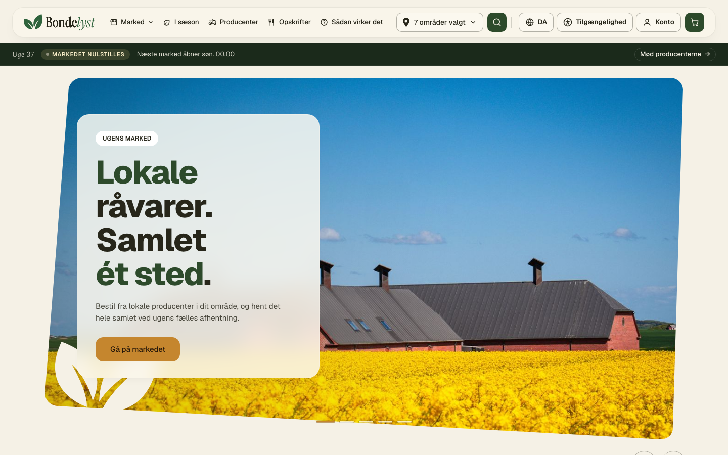 Bondelyst-forsiden på dansk med ugens marked og lokal gårdsfotografi